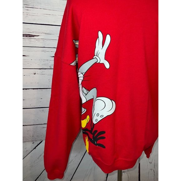 Looney Tunes Sweatshirt Pullover Red XXL 2XL 2X 19 Red Vintage Double Sided - Picture 10 of 11
